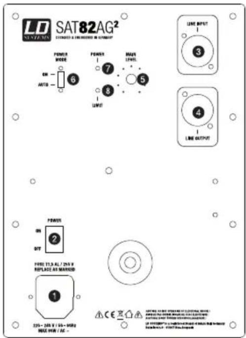 LD SATE 82AG² STANDARD & INTEGRATED IN GROUND POWER MODE ON - MUTE - 6 POWER 7 MAX LEVEL 8 UNIT LINE INPUT 3 4 LINE OUTPUT POWER ON - 2 OUT FREE 17.0 AL / 125 V REFLASE AS MARKED 1 125 - 245 V / 55 - 940V MAX 100 V / 55 - CE AUSTOR: AT MAX 100 V, MAX 100 V, MAX 100 V, MAX 100 V, MAX 100 V, MAX 100 V, MAX 100 V, MAX 100 V, MAX 100 V, MAX 100 V, MAX 100 V, MAX 100 V, MAX 100 V, MAX 100 V, MAX 100 V, MAX