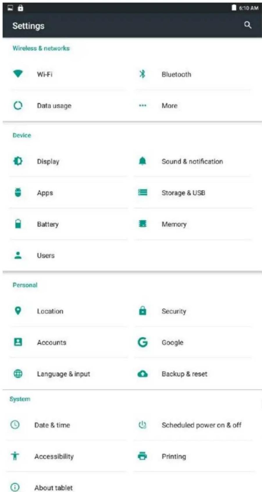 Captiva Pad 10 - Settings - 1