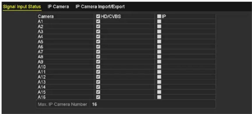 HiLook DVR-216G-K2 - Configuring the Signal Input Channel - 1