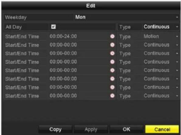 HiLook DVR-216G-K2 - Edit the schedule - 1