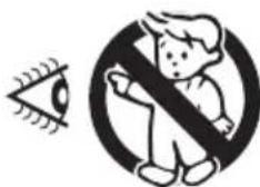Safety warning symbol showing a pixelated eye icon and a person crossed out with a diagonal line, indicating no protection or disapproval.