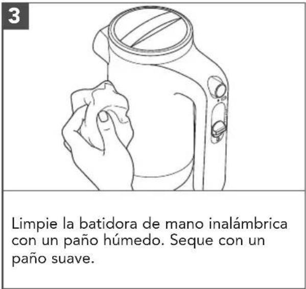 3 Limpie la batidora de mano inalámbrica con un paño húmedo. Seque con un paño suave.