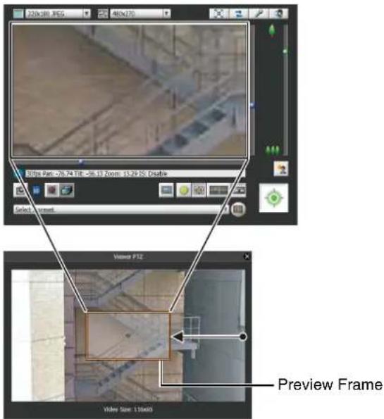 CANON VB-R11VE - In the Viewer PTZ panel, drag an edge of the preview frame to make it smaller. - 1