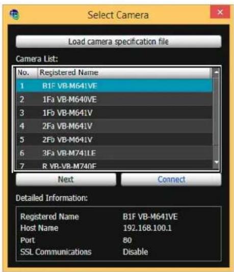 CANON VB-R11VE - Select a camera to connect to and click [Connect]. - 1