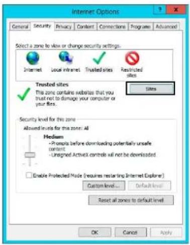 CANON VB-H761LVE - Click [Trusted sites] > [Sites]. - 1