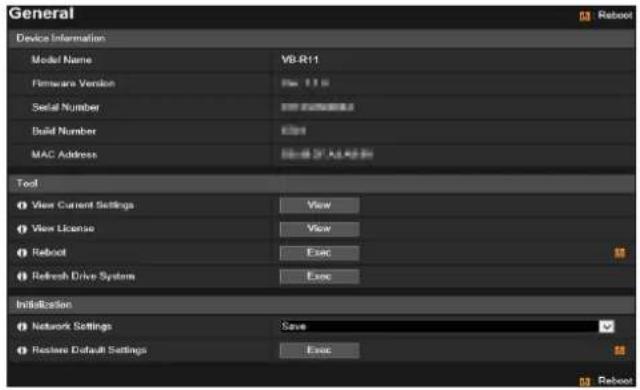 CANON VB-H761LVE - [Maintenance] > [General] Displaying Camera Device Information and Perform Maintenance - 1