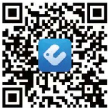 QR code with a blue logo in the center, likely linking to a digital service or application.