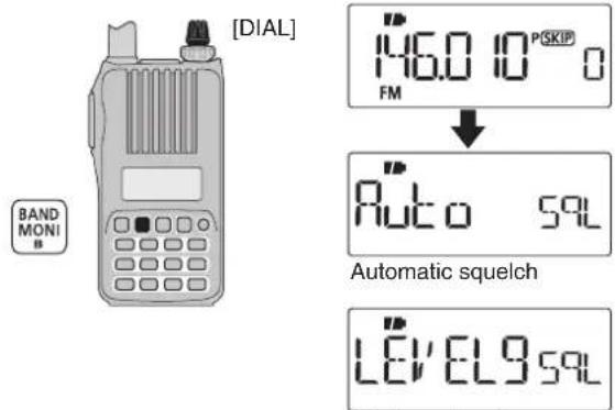 [DIAL] BAND MONI 146.0 10 PSKIP FM ↓ Auto 5qL Automatic squelch LEV'EL95qL