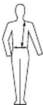 Simple line drawing of a human figure in standing pose with horizontal arm and arrow indicating measurement (no text or symbols)