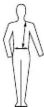 Simple line drawing of a human figure in standing pose with horizontal arrow indicating measurement (no text or symbols)