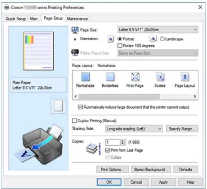 CANON PIXMA TS3320 - Page Setup Tab Description - 1