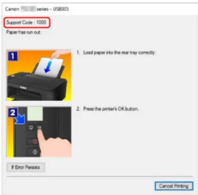 CANON PIXMA TS3320 - When a Support Code and a message are displayed on the computer screen (Windows): - 1