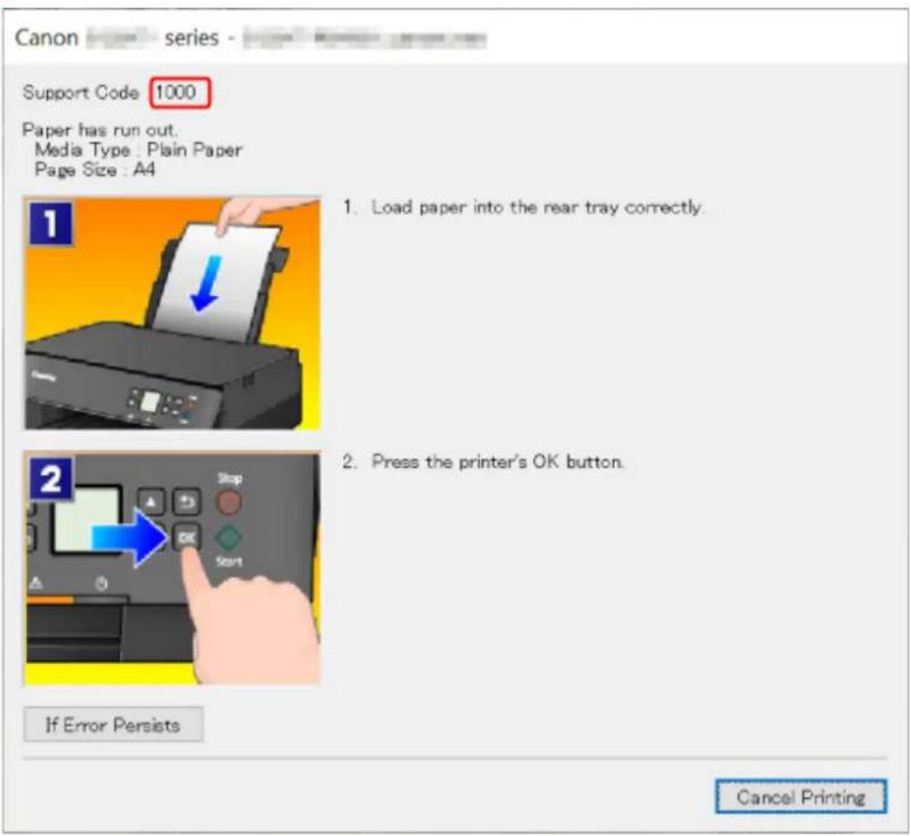 CANON PIXMA TS5320 - When a Support Code and a Message are displayed on the Computer Screen (Windows): - 1