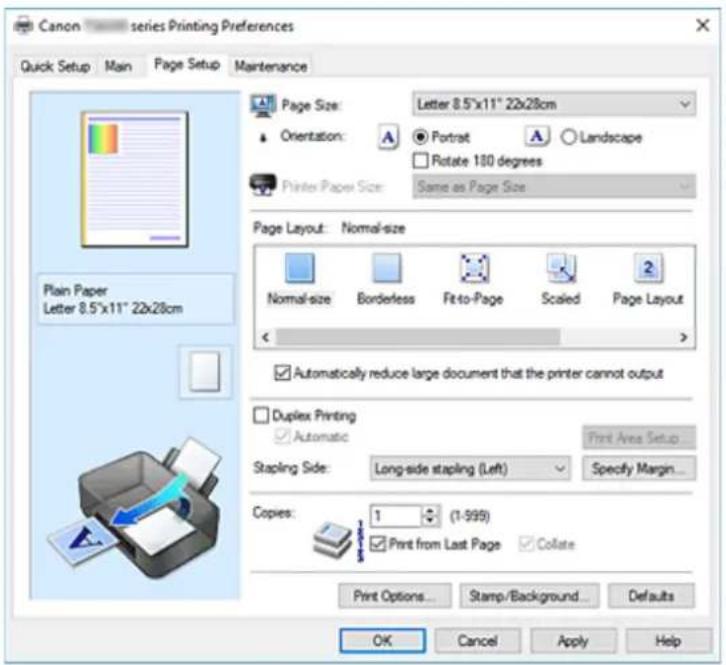 CANON PIXMA TS5320 - Page Setup Tab Description - 1