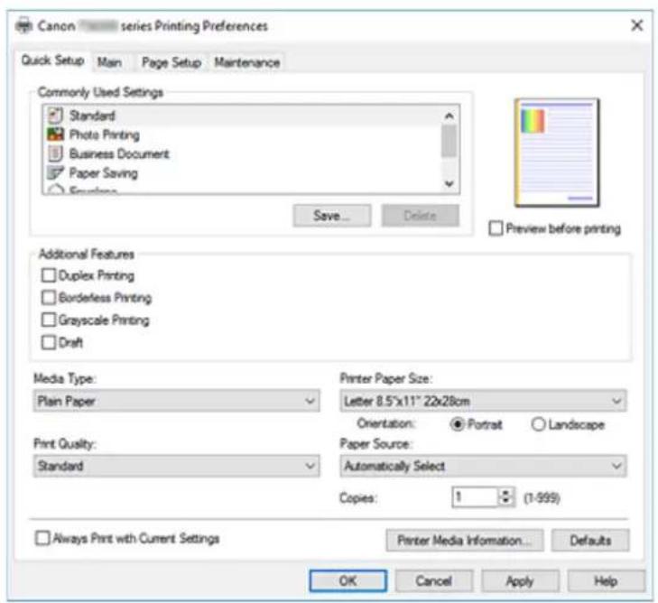 CANON PIXMA TS5320 - Quick Setup Tab Description - 1