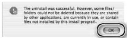 The aninstall was successful. However, some files/folders could not be deleted because they are shared by other applications, are currently in use, or contain files not installed by this install program.