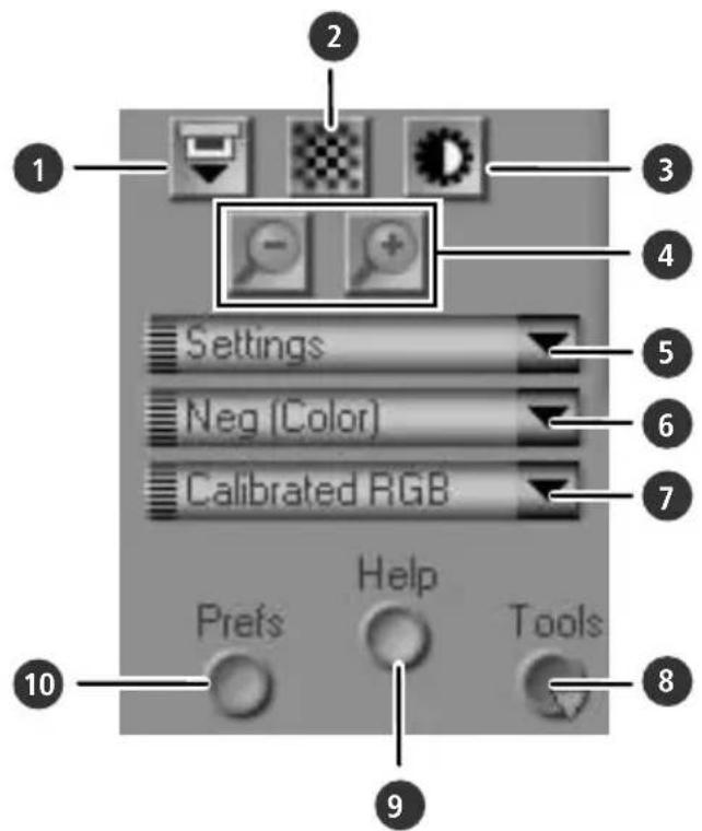 1 2 3 4 Settings 5 Neg (Color) 6 Calibrated RGB 7 Prefs Help Tools 8 9