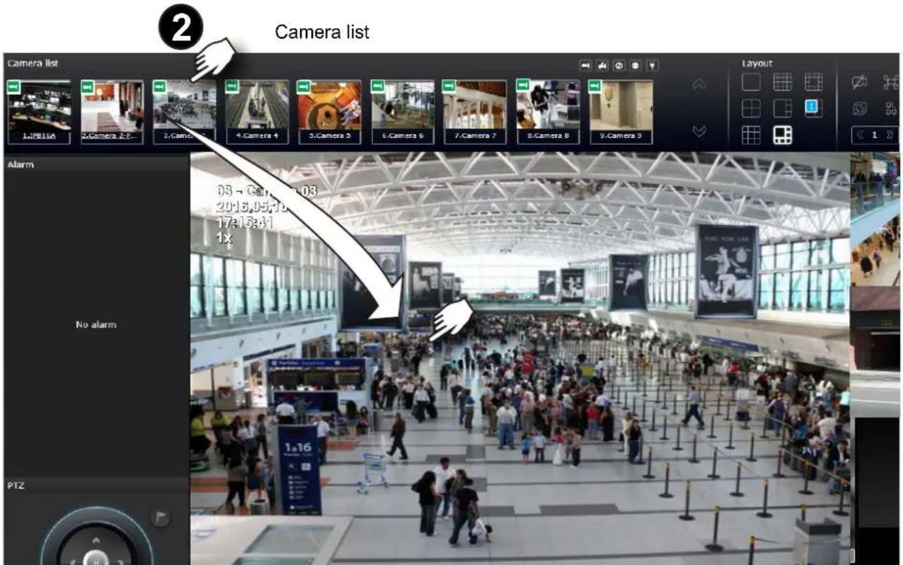 Camera list Camera list 1:18:15A 2:Camera 2:5- 3:Camera 4:Camera 4 5:Camera 5 6:Camera 6 7:Camera 7 8:Camera 8 9:Camera 9 Layout No alarm 03 - Camera 03 20:16,05,16, 17:15:41 1x PTZ