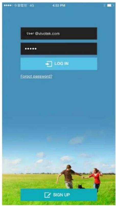 中華電信 4G 4:53 PM User @vivotek.com LOG IN Forgot password? SIGN UP