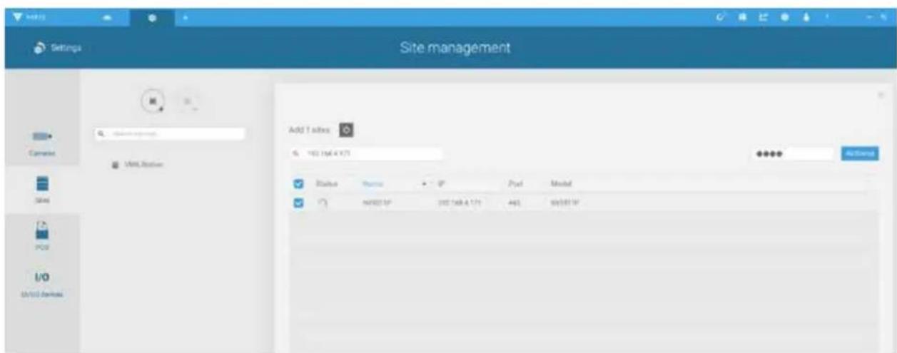 Site management Add 1 sites 102.164.4.75 Status Name IP Pool Model N0002 SP 392.168.4.75 461 60/001 SP
