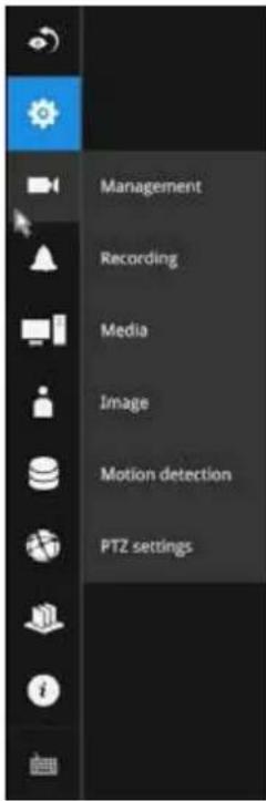 Management Recording Media Image Motion detection PTZ settings