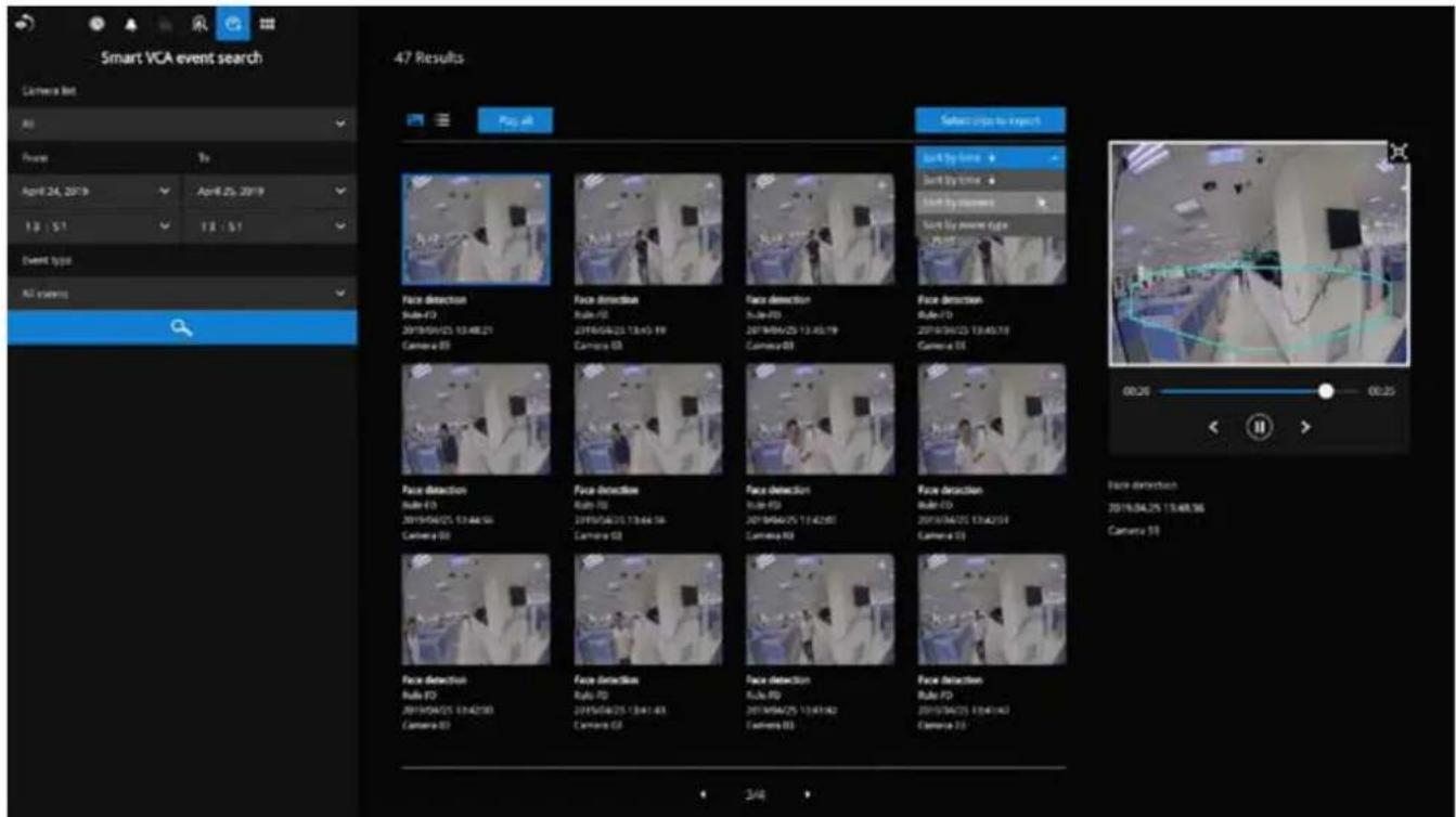 Smart VCA event search Camera list File To April 24, 2019 April 25, 2019 13 : 51 13 : 51 Event type: All events 47 Results Play out Select rows to input Look by time Look by time Look by response Look by response type Face detection Rule FD 2019/04/25 13:48:21 Camera 03 Face detection Rule FD 2019/04/25 13:43:18 Camera 03 Face detection Rule FD 2019/04/25 13:45:19 Camera 03 Face detection Rule FD 2019/04/25 13:45:19 Camera 03 Face detection Rule FD 2019/04/25 13:46:16 Camera 03 Face detection Rule FD 2019/04/25 13:44:16 Camera 03 Face detection Rule FD 2019/04/25 13:42:01 Camera 03 Face detection Rule FD 2019/04/25 13:42:01 Camera 03 Face detection Rule FD 2019/04/25 13:42:01 Camera 03 Face detection Rule FD 2019/04/25 13:42:01 Camera 03 Balance detection 2019/04/25 13:48:16 Camera 03