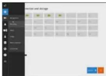 Screenshot of a software interface showing a grid-based selection panel with color-coded cells and a toolbar labeled 'Action and Settings' in the corner.