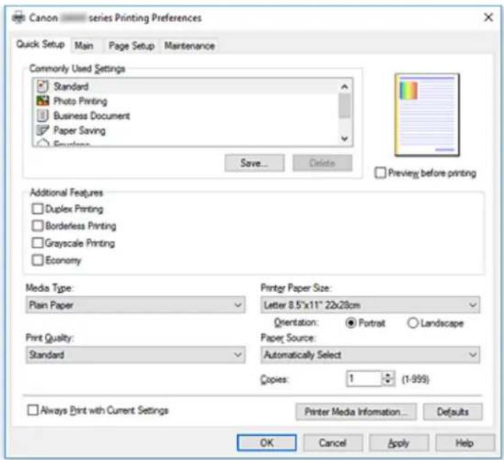 CANON PIXMA G6020 - Quick Setup Tab Description - 1