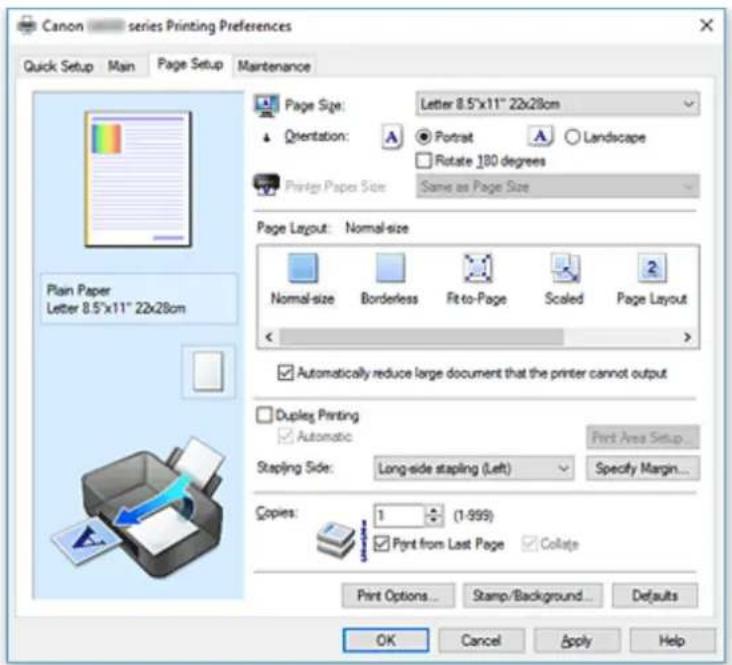 CANON PIXMA G6020 - Page Setup Tab Description - 1