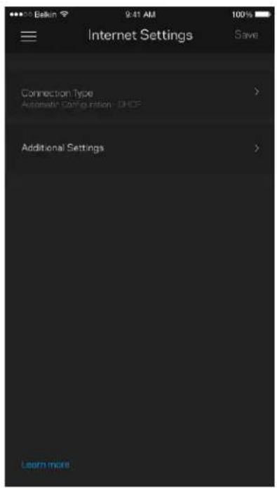Internet Settings Save Connection Type Automatic Computation - DHCP Additional Settings Learn more