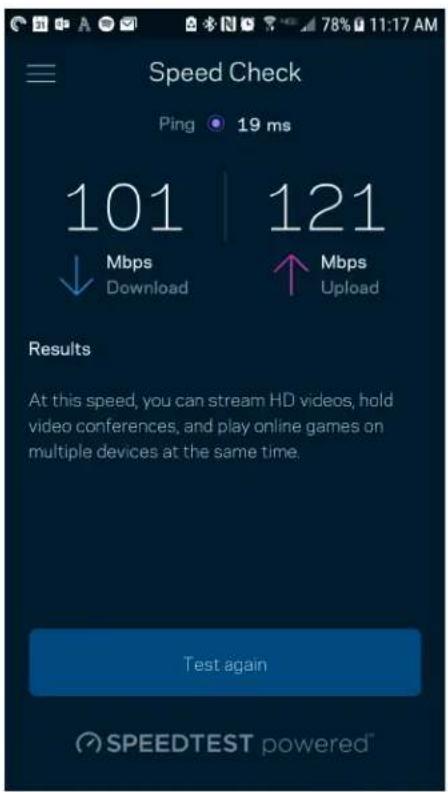 Speed Check Ping 19 ms 101 | 121 ↓ Mbps Download ↑ Mbps Upload Results At this speed, you can stream HD videos, hold video conferences, and play online games on multiple devices at the same time. Test again SPEEDTEST powered™
