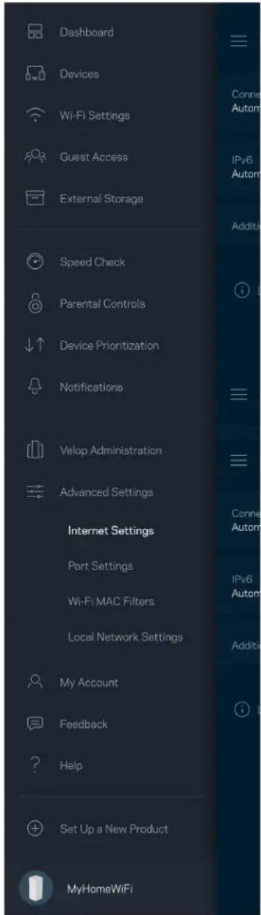 LINKSYS Velop AX5300 - Paramètres de connexion internet - 1