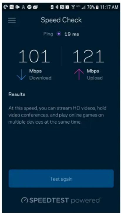 Speed Check Ping 19 ms 101 121 ↓ Mbps ↑ Mbps Download Upload Results At this speed, you can stream HD videos, hold video conferences, and play online games on multiple devices at the same time. Test again SPEEDTEST powered
