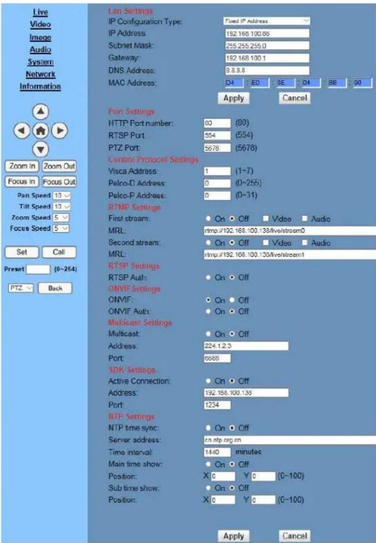 PTZ Optics PT30X-SDI - Network Settings - 1