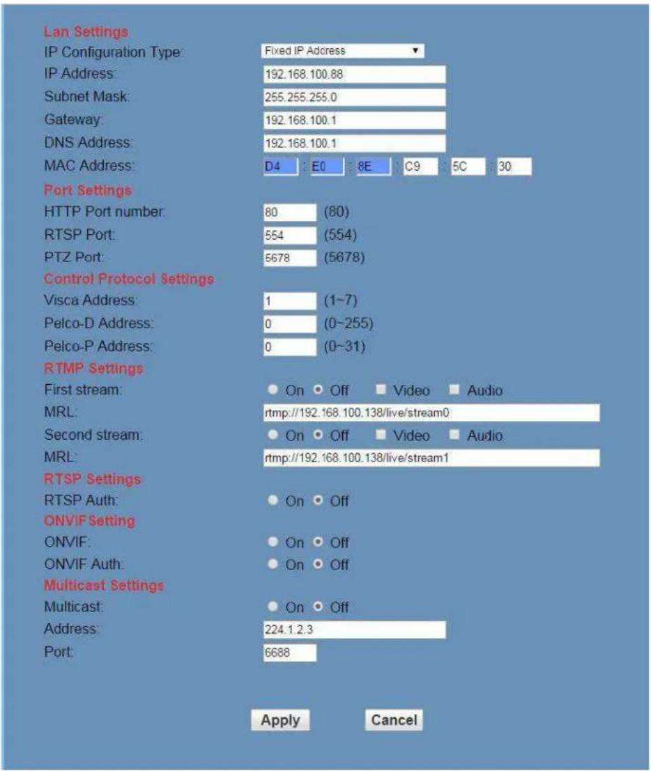 PTZ Optics PT20X-SDI - Network Settings - 1