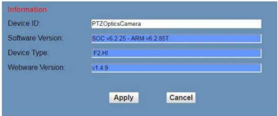 PTZ Optics PT20X-SDI - Device Information - 1