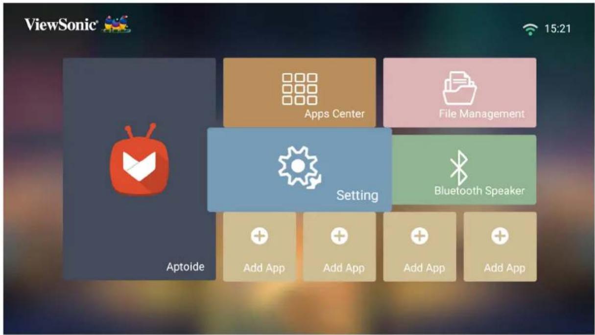 ViewSonic 15:21 Apps Center File Management Setting Bluetooth Speaker Aptoide Add App Add App Add App Add App