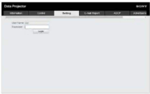 Data Projector Information Cancel Setting E-mail Report ADCP Adderborn User Name: User Password: Login NONY