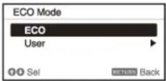 ECO Mode ECO User OK Sel RETURN Back