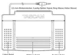 2,5 mm Klinkenstecker, 3-polig (Spitzer, Signal, Ring, Masse, Hülse, Masse) TASCAM Linkers Pedal Mittleres Pedal Rechtes Pedal