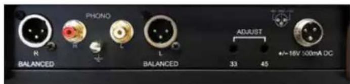 PHONO R BALANCED L BALANCED ADJUST 33 45 +/- 16V 500mA DC