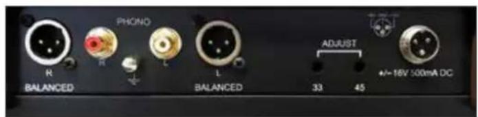PHONO R L BALANCED BALANCED ADJUST 33 45 +/-16V 500mA DC