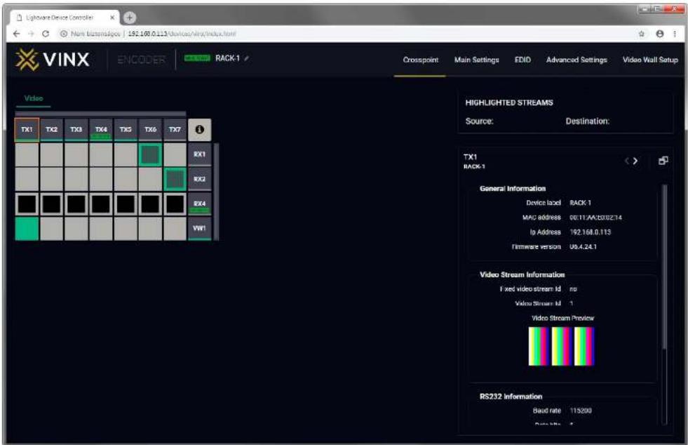 Lightware VINX-120-HDMI-ENC - Crosspoint Menu - 2