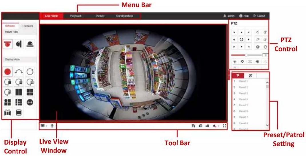 Hikvision DS-2CD6365G0E-I(V)(S) - Descriptions of the live view page: - 1
