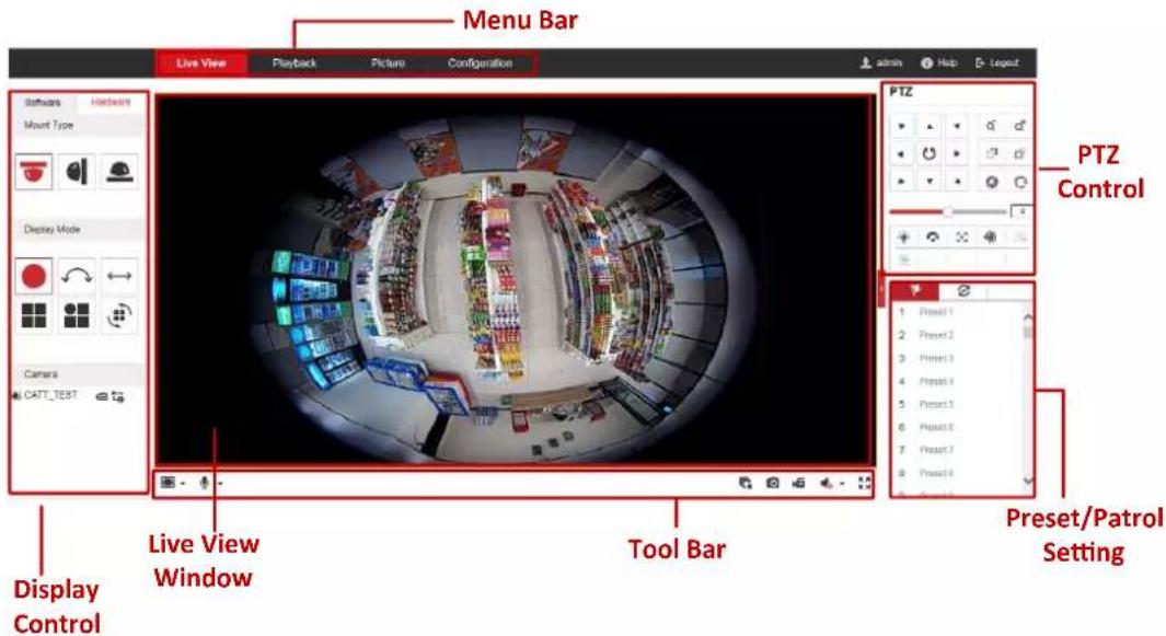 Hikvision DS-2CD6365G0E-I(V)(S) - Descriptions of the live view page: - 2