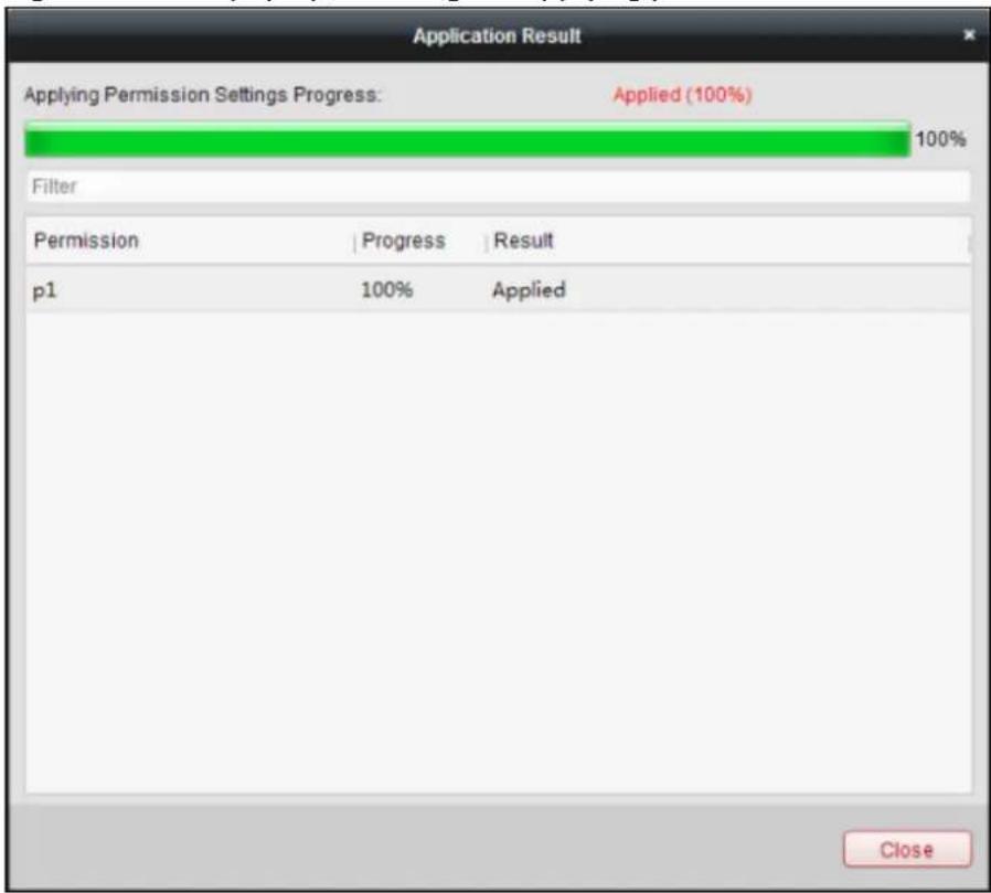 Application Result Applying Permission Settings Progress: Applied (100%) 100% Filter Permission Progress Result p1 100% Applied Close
