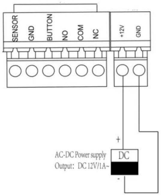 SENSOR GND BUTTON NO COM NC +12V GND AC-DC Power supply Output: DC 12V/1A~ DC