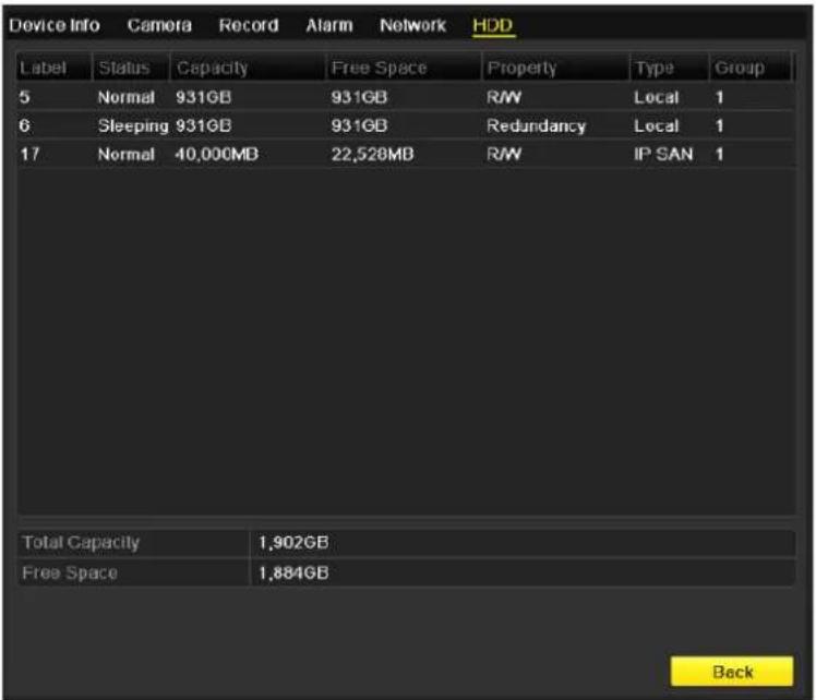 Hikvision IK-4142BH-MH/P - Checking HDD Status in HDD Informaon Interface - 1
