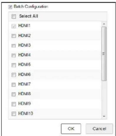 Batch Configuration Select All HDMI1 HDMI2 HDMI3 HDMI4 HDMI5 HDMI6 HDMI7 HDMI8 HDMI9 HDMI10 OK Cancel