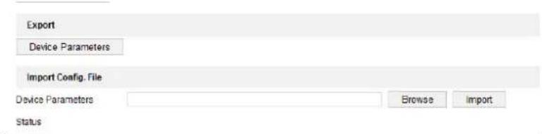 Export Device Parameters Import Config. File Device Parameters Browse Import Status